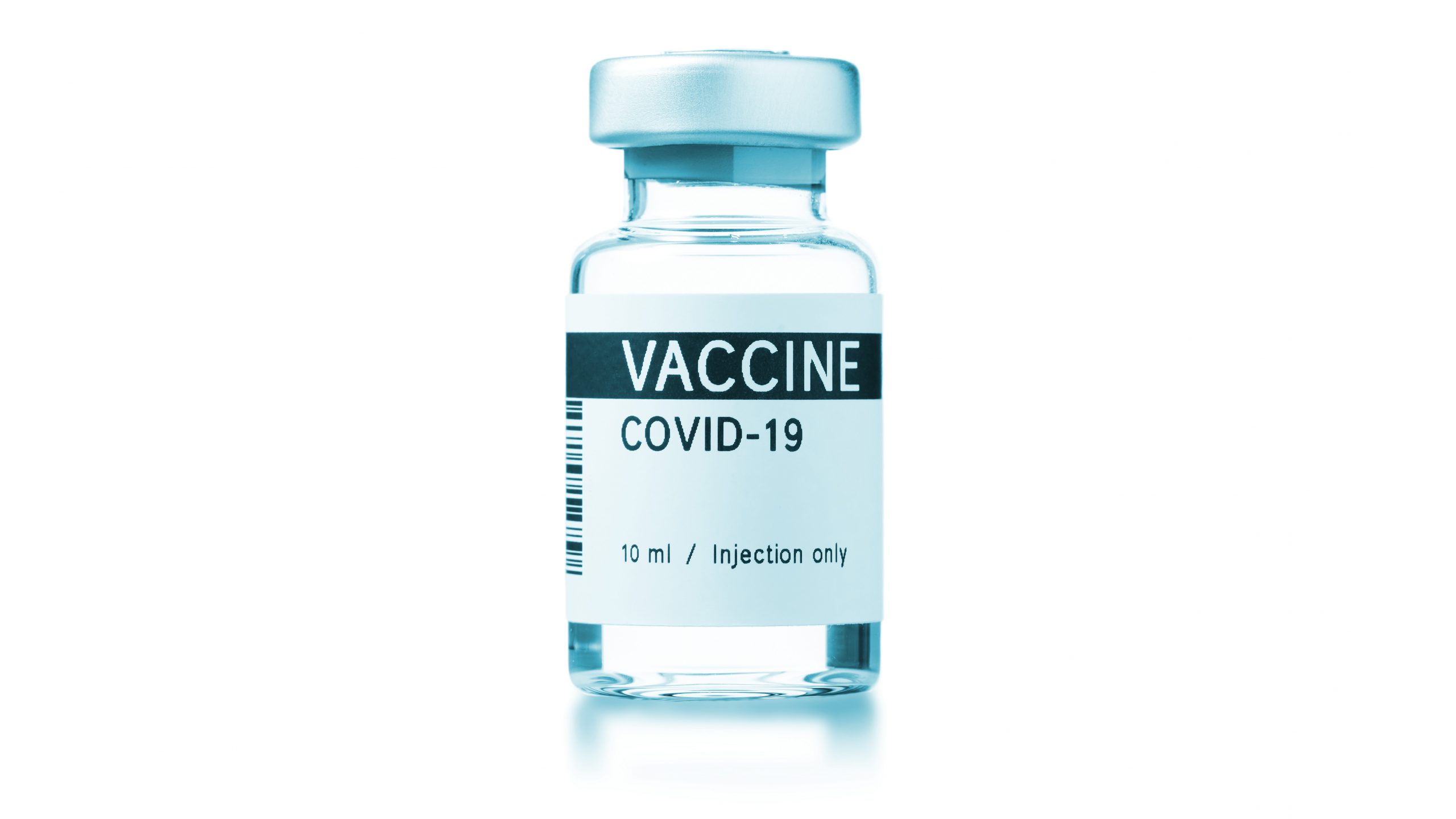 COVID-19 VACCINE ampoule isolated on a white background.
